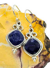 Load image into Gallery viewer, Australian Blue Sapphire Earrings, 10.5 carats, Sterling Silver, Diamond faceted, September Birthstone, Wisdom Stone, Love Stone