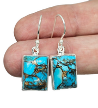 Load image into Gallery viewer, Rectangle Turquoise Earrings, December Birthstone, Sterling Silver, Protection Stone, Love Stone, Good Fortune Gemstone - GemzAustralia 