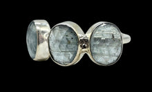 Load image into Gallery viewer, Three Stone Aquamarine Ring, Size 7, Sterling Silver, March Birthstone, Pale Blue Crystal, 6 Carats