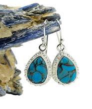 Load image into Gallery viewer, Blue Copper Turquoise Earrings, Sterling Silver, Teardrop Shape, Protection Stone, Love Stone, Mood Stone, December Birthstone - GemzAustralia 