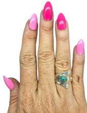 Load image into Gallery viewer, Blue Green Turquoise Ring, Adjustable, Sterling Silver, Round Shaped, Protection Stone, Love Stone, December Birthstone