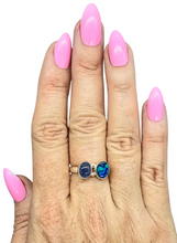 Load image into Gallery viewer, Australian Opal &amp; Blue Kyanite Ring, Size 8.5, Sterling Silver, Toi et Moi Design, Blue Green Opal