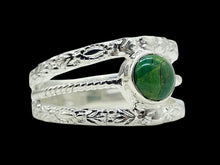 Load image into Gallery viewer, Wide Split Band, Green Turquoise Ring, Size 9, Sterling Silver, Round Shaped, Vintage Inspired, Protection Stone, Goddess Stone