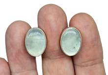 Load image into Gallery viewer, Statement Aquamarine Studs, March Birthstone, Oval Cabochon, Sterling Silver, 14 carats, Courage &amp; Communication Gemstone - GemzAustralia 