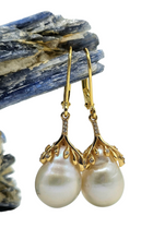 Load image into Gallery viewer, Baroque Pearl Earrings, Gold Plated Sterling Silver, Art Nouveau, June Birthstone, Natural Pearls, Bridal Jewellery - GemzAustralia 