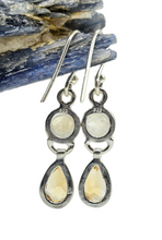 Load image into Gallery viewer, Citrine and Rainbow Moonstone Earrings, Sterling Silver, June and November Birthstones, Double Drops, Goddess Gem - GemzAustralia 