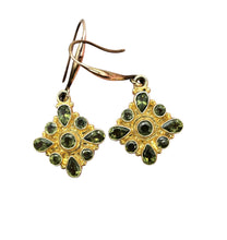 Load image into Gallery viewer, Multi-Stone Peridot Earrings, Gold Plated Sterling Silver, August Birthstone, Geometric Diamond Shaped Design - GemzAustralia 