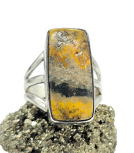 Load image into Gallery viewer, Rectangle Bumblebee Jasper ring, Size P 1/2, Sterling Silver, Eclipse Jasper, Yellow, Orange &amp; Black Gemstone, New Beginnings
