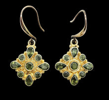 Load image into Gallery viewer, Multi-Stone Peridot Earrings, Gold Plated Sterling Silver, August Birthstone, Geometric Diamond Shaped Design - GemzAustralia 