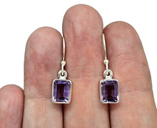 Load image into Gallery viewer, Amethyst Earrings, Rectangle Shaped, Sterling Silver, Emerald Faceted, February Birthstone, Powerful Stone, 4.5 Carats