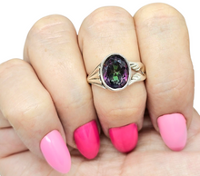 Load image into Gallery viewer, Mystic Topaz Ring, Size 8, Sterling Silver, Oval Shaped, Purple Green Gemstone, Fire Topaz, Rainbow Topaz, Alaskan Ice