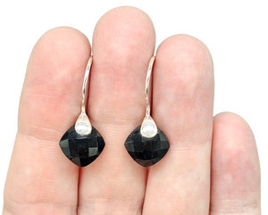 Black Onyx Earrings, Diamond Checkerboard faceted, Sterling Silver, Protection Stone, lucky Gemstone