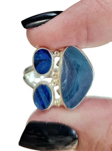 Load image into Gallery viewer, Three Stone, Australian Opal Ring, Size 6.75, Sterling Silver, Aura Gem, Psychic Gem, October Birthstone, Opal Doublets