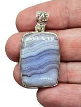 Load image into Gallery viewer, Blue Lace Agate Pendant, Rectangle Shape, Sterling Silver, Communication Stone, Confidence, Gemini &amp; Pisces Zodiac
