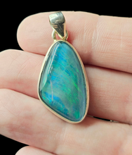 Load image into Gallery viewer, Australian Opal Pendant in Electric Blue, Turquoise &amp; Emerald Green, Sterling Silver, October Birthstone, Precious Gem, Pure Energy, Triplet - GemzAustralia 