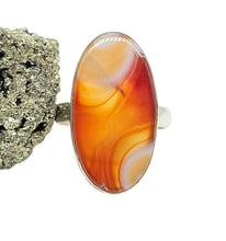 Load image into Gallery viewer, Oval Botswana Agate Ring, Size 7 3/4, Sterling Silver, The Stone of Change, Orange &amp; White banded Gemstone,  Harmony Stone