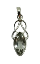 Load image into Gallery viewer, Celtic Inspired Green Amethyst Prasiolite Pendant, 3 carats, Marquise Faceted, Sterling Silver, Alternative August Birthstone