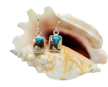 Load image into Gallery viewer, Rectangle Oyster Turquoise Earrings, Sterling Silver, Orange Spiny Oyster Shell, Blue Turquoise, Copper Earrings - GemzAustralia 