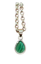 Load image into Gallery viewer, Malachite Pendant, Pear Shaped, Sterling Silver, Rich Green Gemstone, Bezel Setting, Visionary Gemstone, Warns of Danger