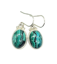 Load image into Gallery viewer, Azurite Malachite Earrings, Oval Shaped, Sterling Silver, Green Blue Gem, Stone of Heaven, Psychic Gemstone - GemzAustralia 