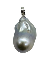Load image into Gallery viewer, Silver Baroque Pearl Pendant, Freshwater Pearl, Sterling Silver, June Birthstone, Natural Pearl, Flameball fireball Pearl - GemzAustralia 