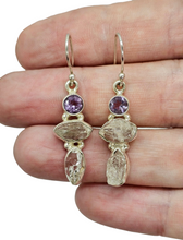 Load image into Gallery viewer, Herkimer Diamond &amp; Amethyst Earrings, Sterling Silver, Ascension Gem, Astral Travel, February and April Birthstones - GemzAustralia 