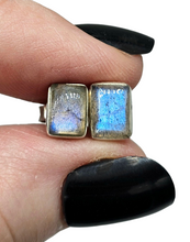 Load image into Gallery viewer, Labradorite Studs, Rectangle Shaped, Sterling Silver, Blue Labradorite, Mystical Magical Stone, Companion through Change - GemzAustralia 