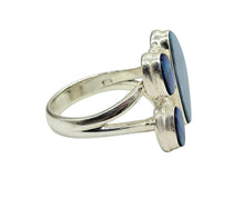 Load image into Gallery viewer, Three Stone, Australian Opal Ring, Size 6.75, Sterling Silver, Aura Gem, Psychic Gem, October Birthstone, Opal Doublets