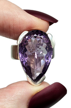 Load image into Gallery viewer, Pear Faceted Amethyst Ring, 16 carats, size 6.5, Sterling Silver, Protection Amulet, February Birthstone - GemzAustralia 