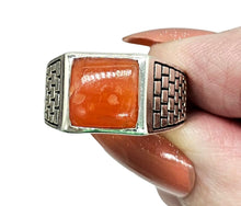 Load image into Gallery viewer, Square Signet Carnelian Ring, Size 8, Sterling Silver, Orange Gemstone, Artist's Stone, Warm Vibrant Gem, Confidence Gemstone, Masculine