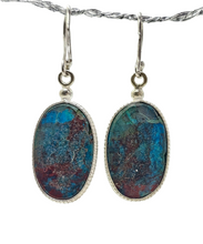 Load image into Gallery viewer, Statement Oval Chrysocolla Earrings, Sterling Silver, Rich Ocea Blue Gemstone, Communication Stone - GemzAustralia 