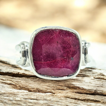 Load image into Gallery viewer, Cushion cut Ruby Ring, Size 9, 40th Anniversary Stone, 12 carats, Sterling Silver, July Birthstone, Energy Stone