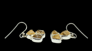 Raw Citrine Earrings, November Birthstone, Sterling Silver, Rough Gemstones, 3 Stone dangle, Stone of Abundance, Money Stone