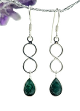Load image into Gallery viewer, Emerald Infinity Drop Earrings, Sterling Silver, May Birthstone, Pear Shaped, Stone of Inspiration, Deep Green Gem - GemzAustralia 