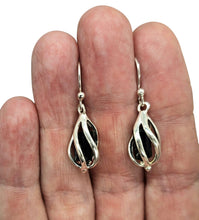 Load image into Gallery viewer, Black Tourmaline Cage Earrings, Sterling Silver, Raw Gemstones, Schorl Earrings