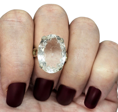 Clear Quartz Ring, Size M, Sterling Silver, 15 carats, Oval Faceted, Psychic Stone, Soul Cleanser, Clarity Gem, Thought Amplifier - GemzAustralia 