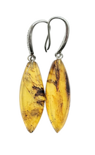 Load image into Gallery viewer, Amber Earrings, Mexican Chiapas Amber, Sterling Silver, Marquise Shape, millions of years old, Fossilized Tree Resin