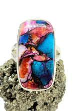Load image into Gallery viewer, Oyster Turquoise &amp; Pink Opal Ring, Size 7, Rectangle Shaped, Sterling Silver, Organic Natural, Love Stone, Copper Turquoise