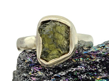 Load image into Gallery viewer, Rough Moldavite Ring, Size 8, Sterling Silver, Meteorite Stone, Forest green / Olive green Gem, Holy Grail Stone, Psychic