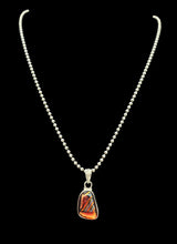 Load image into Gallery viewer, Molten Orange Dichroic Glass Pendant, Sterling Silver, Glass Art, Decorative Glass Pendant, Shifting Colour Patterns