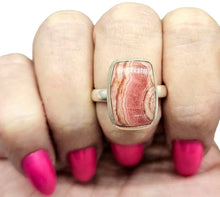 Load image into Gallery viewer, Rhodochrosite Ring, Rectangle Shaped, Size 10, Sterling Silver, Rosa Del Inca Gemstone, Raspberry Pink Crystal, Compassionate Heart Stone