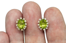 Load image into Gallery viewer, 4 Carat Peridot Stud Earrings, Sterling Silver, Oval faceted Halos, August Birthstone, Protection Gemstone, Visionary Crystal - GemzAustralia 