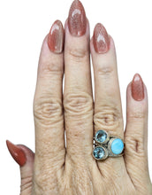 Load image into Gallery viewer, Larimar &amp; Blue Topaz Ring, Size 7.25, Three Stone Ring, Dolphin Stone, Atlantis Stone, December Birthstone, Sterling Silver