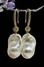 Load image into Gallery viewer, Luxurious Flameball Baroque Pearl Earrings, Gold Plated Sterling Silver, June Birthstone, Natural Irregular, Bridal Jewellery - GemzAustralia 