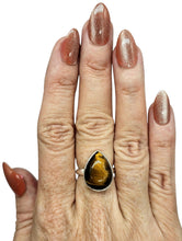 Load image into Gallery viewer, Tiger's Eye Ring, Size 6 3/4, Sterling Silver, Pear Shaped, Kundalini Awakening, Courage Gemstone, Protection Amulet, Leo Zodiac