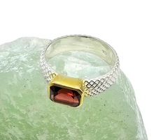 Load image into Gallery viewer, Emerald Faceted Garnet Ring, Size 7, Sterling Silver and Gold Plated, Protection Talisman, January Birthstone, Love &amp; Devotion Stone - GemzAustralia 