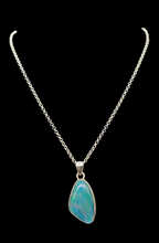 Load image into Gallery viewer, Australian Opal Pendant in Electric Blue, Turquoise &amp; Emerald Green, Sterling Silver, October Birthstone, Precious Gem, Pure Energy, Triplet - GemzAustralia 