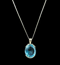Load image into Gallery viewer, AAA Swiss Blue Topaz Pendant, 52 carats, Sterling Silver, Oval Faceted, December Birthstone, Bright Blue Gemstone