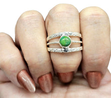 Load image into Gallery viewer, Wide Split Band, Green Turquoise Ring, Size 9, Sterling Silver, Round Shaped, Vintage Inspired, Protection Stone, Goddess Stone