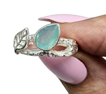 Load image into Gallery viewer, Blue Chalcedony Ring, Size N, Pear Faceted, Sterling Silver, Ethereal soft Blue Translucence, Creative Stone - GemzAustralia 